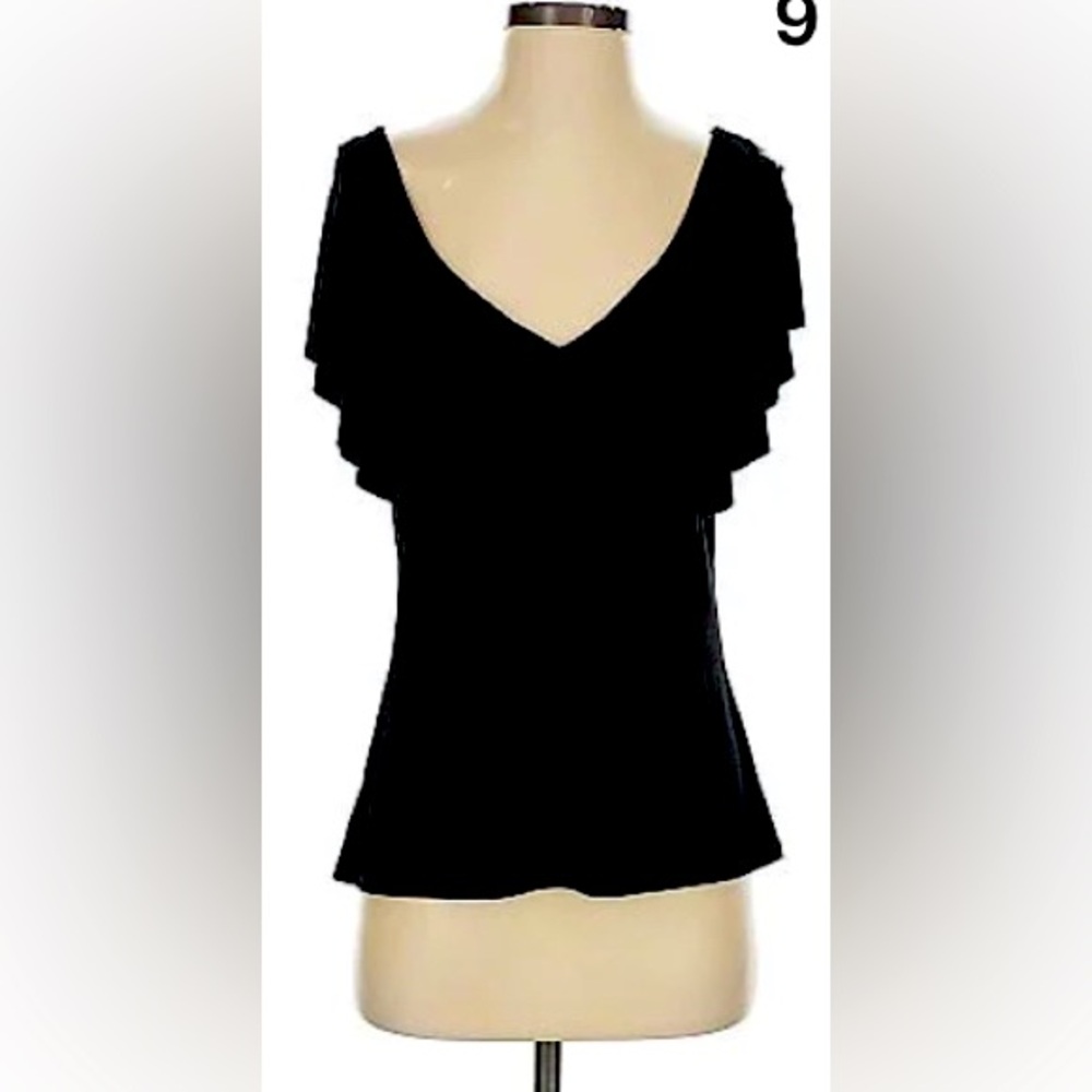 NWT White House Black Market MJ Black Flounce Top